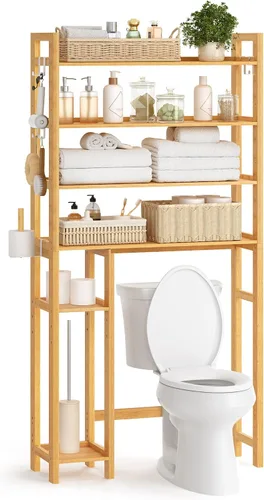 Miniatura 8 de SONGMICS Almacenamiento sobre el inodoro, organizador de baño de 4 niveles con estantes ajustables, 10.2 x 32.7 x 72.8 pulgadas, ahorro de espacio