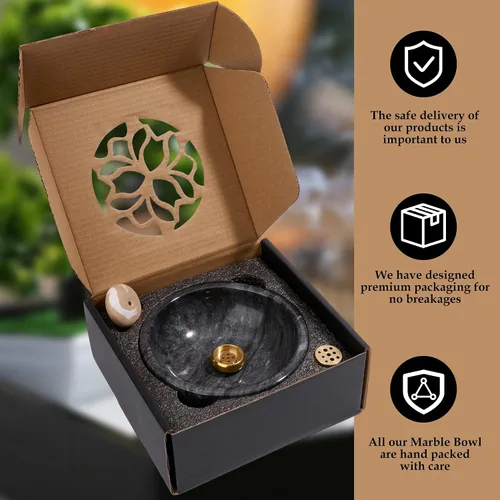 Miniatura 6 de Cuenco de incienso de mármol con quemador de latón – Quemador de incienso de piedra pulida a mano natural para palos, conos, palo, santo y salvia