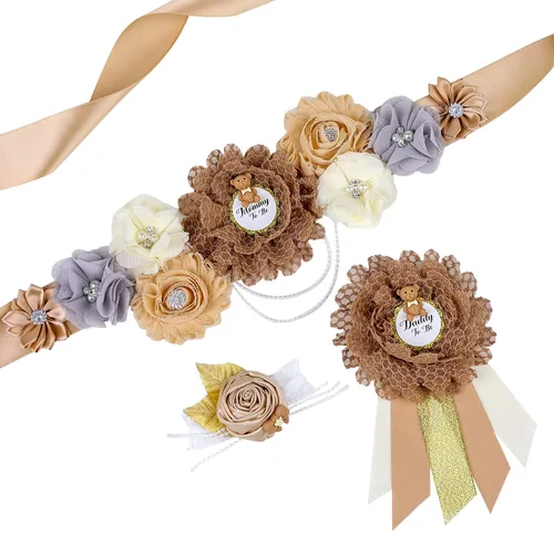 Miniatura 15 de Faja de maternidad para baby shower, juego de pines de ramillete para mamá para ser papá para ser padre (girasol amarillo)