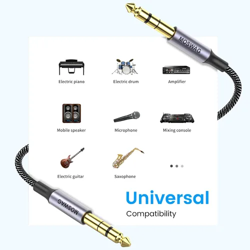 Miniatura 2 de MOSWAG Cable de audio TRS 1M, interconexión equilibrada de 1/4" a 1/4", trenza de nailon, compatible con guitarra eléctrica, bajo, mezcla