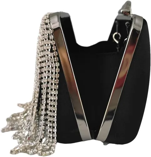 Miniatura 7 de Boutique De FGG Bolso de mano de cristal con borla, elegante bolso de noche para novias, bolsos de diamantes de imitación de fiesta de boda