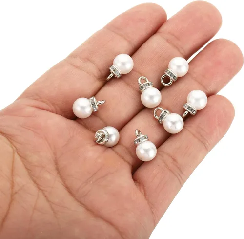 Miniatura 4 de PATIKIL 100 cuentas de perlas de perlas de imitación con diamantes de imitación DIY para hacer joyas, pulseras y aretes Plateado blanco