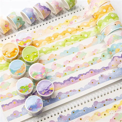 Juego de 8 rollos de cinta Washi, Dream Clouds cinta decorativa de lámina dorada, cinta adhesiva decorativa para álbumes de recortes, artes y