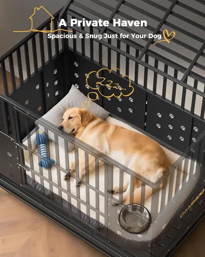 Miniatura 11 de Cammoo Jaula resistente de 48 pulgadas para perros grandes, paneles mejorados a prueba de masticación, panel de suelo ampliado con comodidad