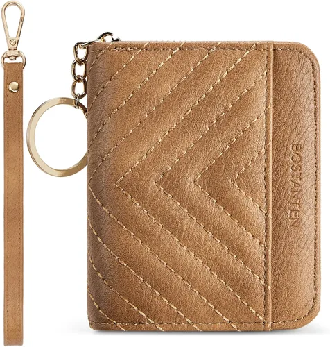 Miniatura 13 de BOSTANTEN Cartera de piel con bloqueo RFID para tarjetas de crédito, cartera pequeña para mujer, con cremallera, llavero y cartera con correa