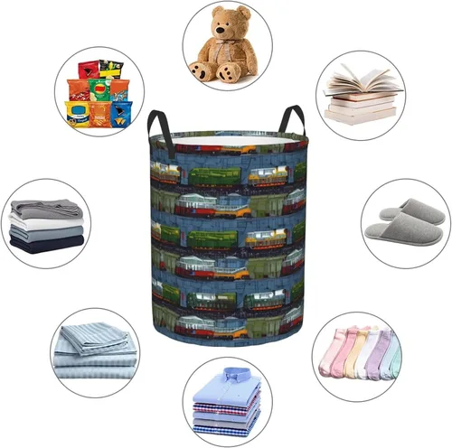 Miniatura 6 de Tren Coches Imprimir Cesto Circular Cesta Impermeable Almacenamiento Contenedor Organizador Cesta Lavandería Cesto Con Asas Para Ropa Juguetes