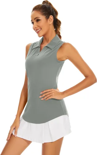 Miniatura 5 de Ivicoer Camiseta de golf para mujer, tipo polo, sin mangas, con cuello de tenis, ajuste seco, ropa atlética para mujer
