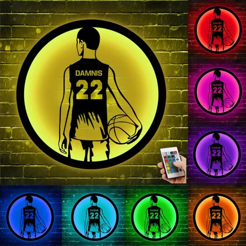 Miniatura 15 de Arte de Pared de Metal Personalizado de Béisbol con Bandera de EE.UU. con Luz LED, Letrero Personalizado con Nombre de Jugador de Sóftbol Americano