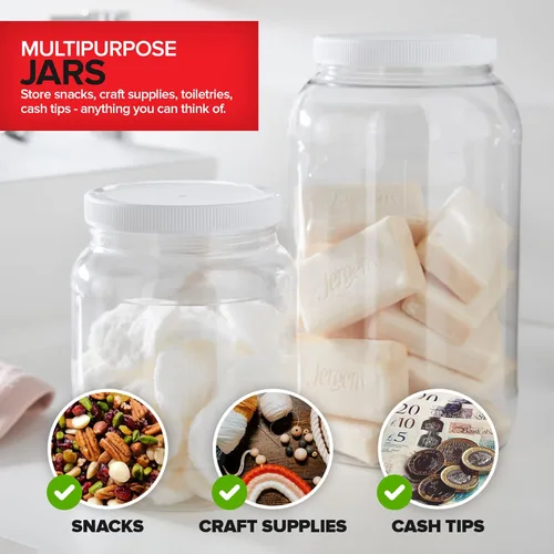 Miniatura 6 de Stock Your Home Tarros de plástico transparente de 1 galón con tapas (paquete de 2) tarro grande de boca ancha de 128 onzas con tapa, recipiente