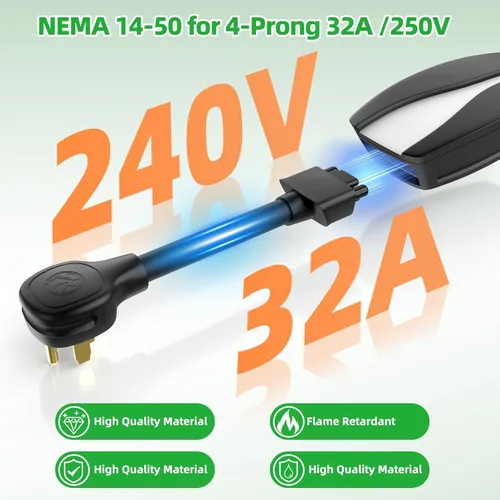 Miniatura 3 de Adaptador NEMA 14-50 para conector móvil Tesla Gen 2, adaptador de carga rápida EV de 240 V 32 A, cable resistente de 11 pulgadas, seguro