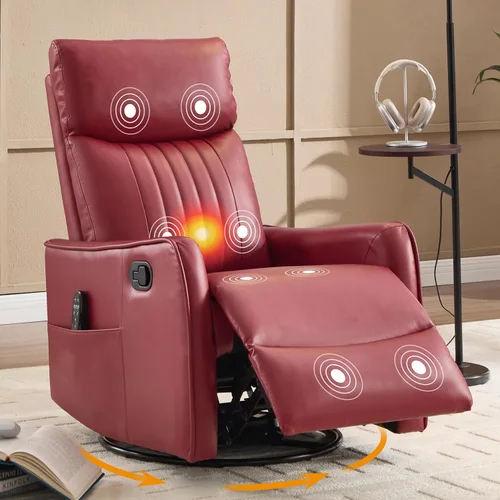 Miniatura 11 de Silla Reclinable Giratoria Manual con Balancín para Adultos, Sillón Reclinable Acolchado con Masaje y Calor, Silla Reclinable para Sala de Estar
