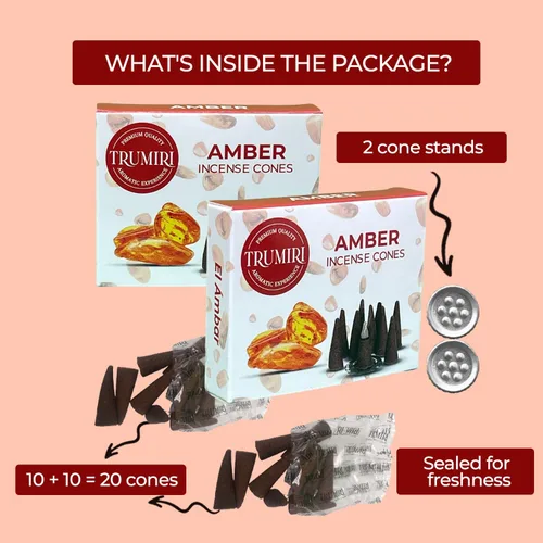 Miniatura 2 de TRUMIRI Incienso ámbar – Paquete de 20 conos (2 x 10) – Incienso de cono perfumado