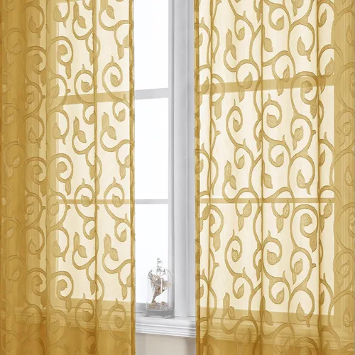 Miniatura 32 de OWENIE Furman - Juego de 2 paneles de cortinas traslúcidas negras de 24 pulgadas de largo, cortinas semitransparentes de jacquard ligeras y aireadas