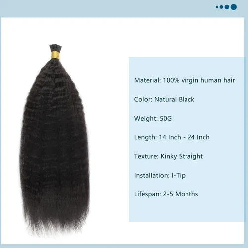 Miniatura 6 de ABH AMAZINGBEAUTY HAIR Extensiones de cabello rizado liso para mujeres negras con punta en I, cabello humano, punta en I, Remy, 50 mechones, punta