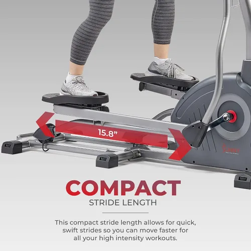 Miniatura 4 de Sunny Health & Fitness Cardio Climber Stepping Máquina de ejercicio elíptica para el hogar con 8 niveles de resistencia magnética, monitor
