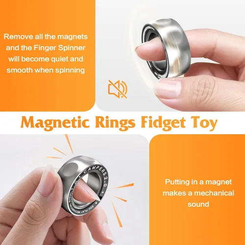 Miniatura 5 de Fidget Spinner mejorado para aliviar el estrés, anillos magnéticos giratorios con sonidos giratorios/antideslizantes, anillo de acero inoxidable