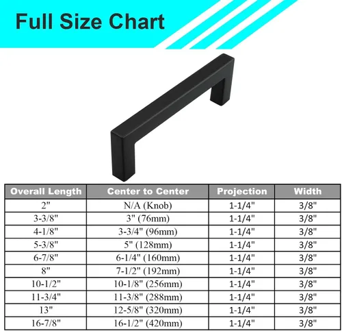 Miniatura 3 de Modket Paquete de 1 manija cuadrada europea para gabinete de acero inoxidable 304 de 2 pulgadas, pomo negro mate