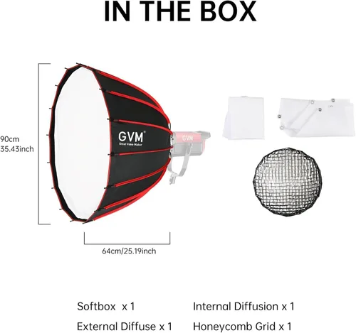 Miniatura 7 de GVM Softbox Parabólico Luz Suave Bowens Mount, 36 pulgadas/35.4 in de liberación rápida Parabólica Deep Softbox y rejilla de panal compatible