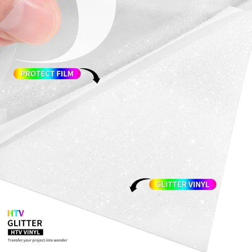 Miniatura 2 de TransWonder Vinilo Termotransferible HTV con Purpurina Blanca Arcoíris de 12 x 5 pies. Vinilo Térmico con Purpurina de Planchar para Camisetas T