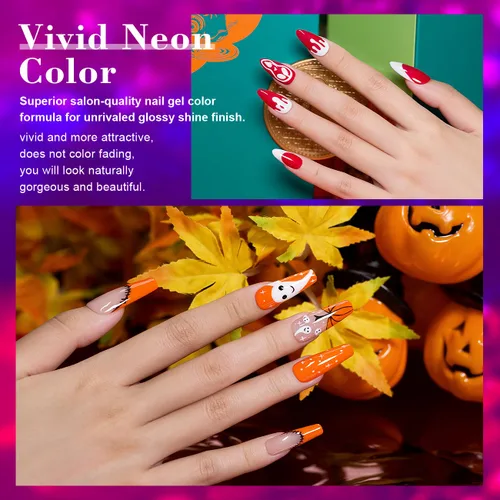 Miniatura 4 de RARJSM Juego de 6 esmaltes de uñas de gel que brillan en la oscuridad, color verde fluorescente, naranja, rosa intenso, morado, rojo, efecto