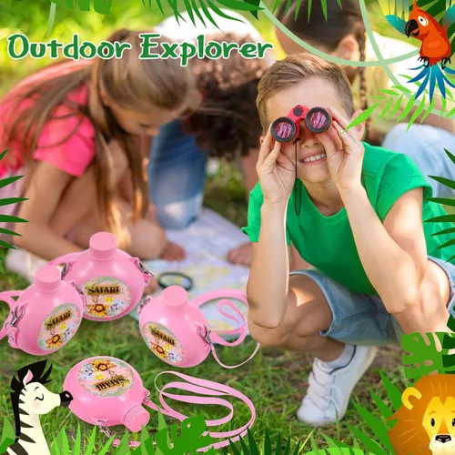 Miniatura 5 de Eaasty Juego de 12 suministros para fiestas de safari en la selva, comedores infantiles con correa, botella de agua reutilizable de plástico de 10