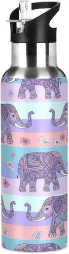 Miniatura 8 de Elephants Insulated Stainless Steel Water Bottle with Straw 20 Oz Leakproof Water Bottles, BPA-Free Sports Water Bottle with Straw