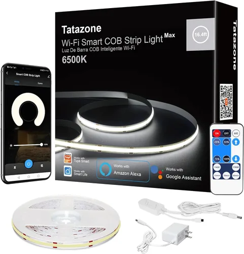 Miniatura 13 de Tatazone Tira de luz LED COB blanca inteligente con aplicación y control remoto, tira de luz COB brillante de 32.8 pies 6500 K WiFi funciona