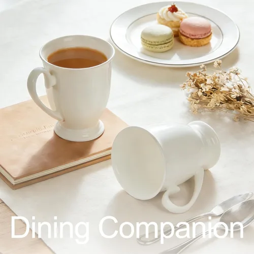 Miniatura 5 de Juego de 2 tazas de café blancas de porcelana fina de lujo (8 onzas), tazas de té de cerámica estilo europeo, elegantes y duraderas tazas de café