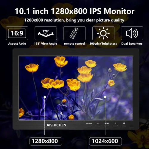 Miniatura 2 de AISHICHEN Monitor pequeño de 10.1 pulgadas, pantalla Raspberry Pi altavoces integrados, mini pantalla 1024 x 600, 60 Hz, 5ms, pantalla IPS