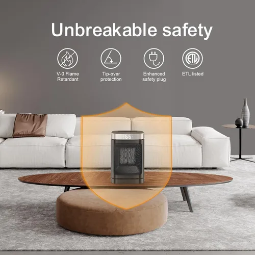 Miniatura 5 de Calentador de espacio portátil pequeño para uso en interiores, con función de rotación de 70°, calentador eléctrico JIBUFI PTC de 1500 W