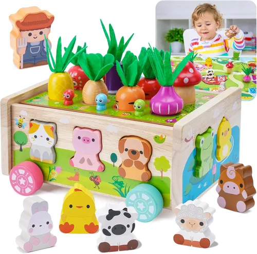 Juguetes de madera Montessori para niños pequeños | Juguete para bebés de 12 a 18 meses con mapa de juego para niños y niñas de 1, 2, 3 años,