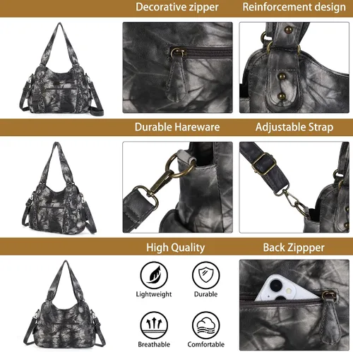 Miniatura 206 de Angel Barcelo - Bolsa de hombro amplia para mujer, diseño Hobo, cuero lavado
