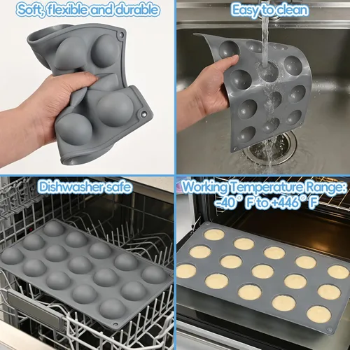Miniatura 7 de Molde de silicona semiesfera para trufas de chocolate, caramelos, juego de 2 Soft Easy to Demold,30 Cavities for Ice Cubes, Jelly, Jello, Cake