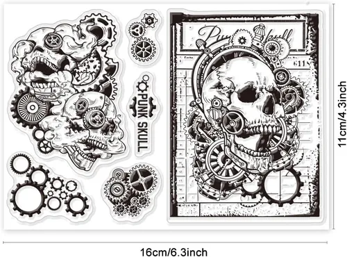 Miniatura 6 de GLOBLELAND Sellos transparentes de esqueleto para bricolaje, álbumes de recortes, sellos de silicona Steampunk, sello transparente para hacer