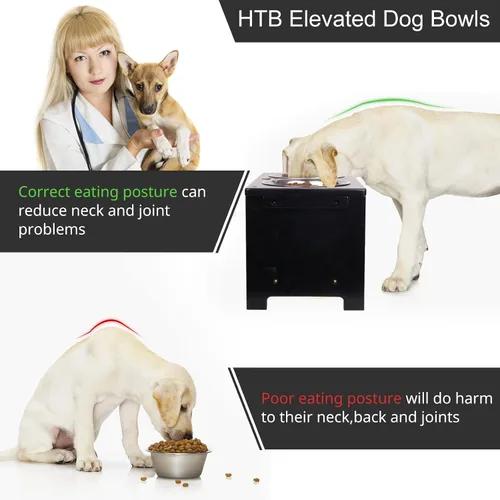 Miniatura 6 de HTB Cuencos elevados para perros, soporte elevado para perros con 2 cuencos de acero inoxidable, cuencos elevados para perros grandes, medianos