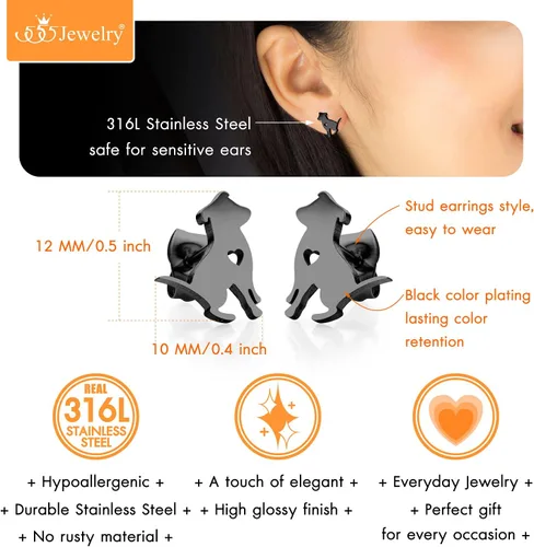 Miniatura 6 de 555Jewelry Aretes pequeños de acero inoxidable para perros pequeños y pequeños para mujeres y niñas