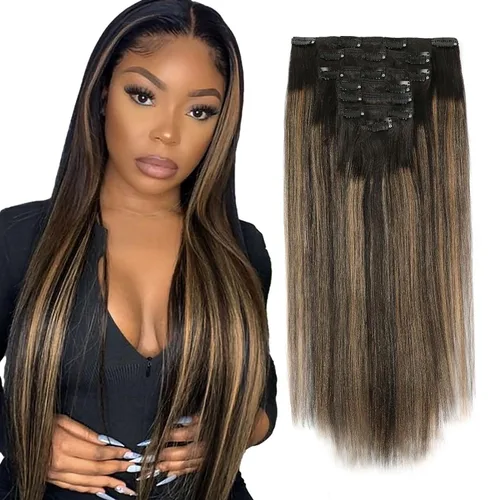 Miniatura 10 de ABH AMAZINGBEAUTY HAIR Extensiones de cabello lacio rizado con clip para mujeres negras, color natural, extensiones de cabello humano virgen