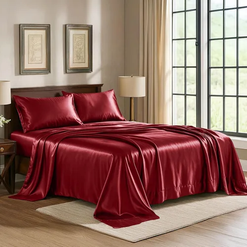 Miniatura 14 de Pure Bedding Sábanas de satén individuales [3 piezas, plateadas] Juego de sábanas sedosas de lujo para hotel, juego de sábanas de microfibra extra