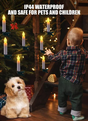 Miniatura 6 de Luces de cadena de velas para árbol de Navidad enchufables, 50 luces LED de velas sin llama con clips, luces parpadeantes de velas de 48 pies
