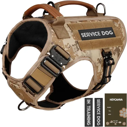 Miniatura 13 de Chaleco para perro de servicio - HEYCAHVA Arnés táctico para perro con hebillas metálicas completas para perros grandes y medianos, chaleco Negro