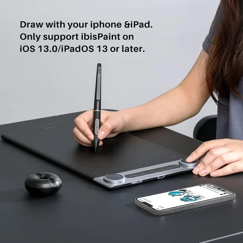 Miniatura 10 de HUION Inspiroy Dial 2 Tableta de dibujo inalámbrica Bluetooth de 10.5 x 6.56 pulgadas con doble dial, lápiz capacitivo sin batería para arte digital