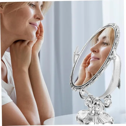 Miniatura 7 de CHILDWEET Espejo de maquillaje de doble cara, espejo de escritorio giratorio para tocador de mesa, reflejo para aplicación de maquillaje, base