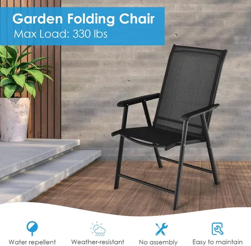 Miniatura 8 de Giantex Juego de 2 sillas plegables para patio, sillas de comedor portátiles al aire libre con reposabrazos para porche, camping, piscina, playa