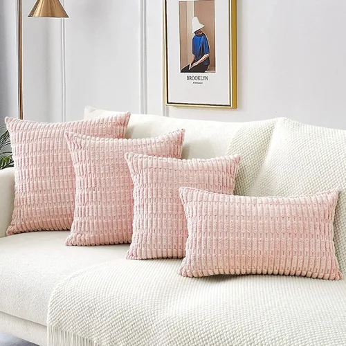 Miniatura 4 de OTOSTAR Paquete de 2 fundas de almohada decorativas de pana de 18 x 18 pulgadas, suaves, estilo bohemio, a rayas, cuadradas, estilo rural, para Rosa