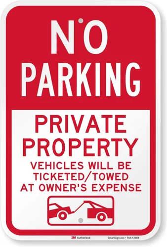 Miniatura 9 de SmartSign Letrero con texto en inglés "No Parking - Private Property, Vehicles Will Be Ticketed/Towed at Owner's Expense" Aluminio reflectante