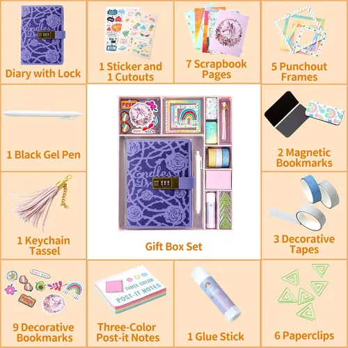 Miniatura 3 de CAGIE Juego de diario de bricolaje para niñas de 8 a 12 años, regalos para niñas de 9, 10 y 11 años, diario con candado para regalo de cumpleaños