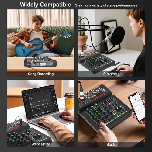 Miniatura 8 de Mezclador de Audio, Mezclador de DJ Profesional, Tablero de Sonido 99 Efectos DSP, Ecualizador de 7 Bandas, Mezclador Digital de 4 Canales, Entrada