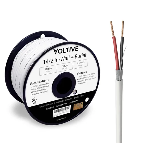 Miniatura 20 de Voltive Cable de altavoz 10/2, CL3 en pared y entierro directo, negro, 100 pies - 10 AWG, 2 conductores, cobre trenzado sin oxígeno, listado UL