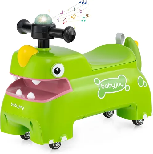 Miniatura 12 de BABY JOY Juguetes para niños pequeños, auto deslizante de pie a piso con almacenamiento debajo del asiento, luces, música y bocina, 4 ruedas Blanco