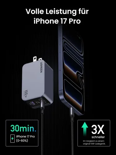Miniatura 5 de UGREEN Nexode Pro 100W GaN Cargador de pared USB C, Cargador PPS compacto de 3 puertos y rápido para MacBook Pro/Air, Pixelbook, iPad, serie iPhone